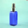 Frasco azul de viagem de plástico quadrado de 50 ml x 300 com pulverizador, vazio recarregável para embalagens de cosméticos, produtos Knrfk