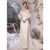 Casual Dresses Women's Long Sleeve Backless kjol Axless Maxi Satin Gaze White Korean Style Wedding Party