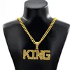 Catene CZ Zircone Collana HipHop KING Lettera Uomini Ciondolo Bling Iced Out Cuban Link Catena d'oro Strass di cristallo Gioielli maschili12647