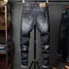 Jeans para hombres 2024 Ripped Denim Patch Ropa de motocicleta Street Fashion Stretch Youth All-Match Party Pants