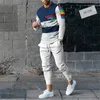 Men's Tracksuits Summer Sportswear Casual Long Sleeve Pants Striped Suit Jogging Training Two-piece Trendy Streetwear Plus Size