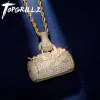 Colliers TOPGRILLZ 2022 Nouveau pendentif de sac à main en zircone glacée de haute qualité en cuivre plaqué or Hip Hop Punk bijoux pour cadeau de fête