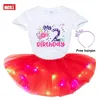 Clothing Sets Baby Girls Clothes 2024 Summer Short Sleeve T-shirt Luminous Skirt Hairpin 3-piece Set Girl Casual Ballet Tutu Dress