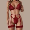 Other Panties Embroidery Lace Bra Suit Pajamas Women Black Sexy Lingerie V Neck With Garter Underwear Thong Lingeries For Woman YQ240130