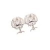 Boucles d'oreilles de luxe en laiton de luxe célèbre marque française classique trèfle double lettre pendentif incrusté de perles diamant deux tons femmes charme bijoux fille cadeau de mode