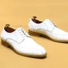 Wing-tip Oxfords Genuine Leather White Mens Dress Handcrafted Classic Wedding Party Formal Derby Shoes for Men