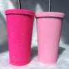Water Bottles Let's Go Party Rhinestone Tumbler With Straw Personalize Name Bling Bottle Pink Barb Stainless Steel Thermos Girl Cups