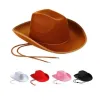 Western Cowboy Hats Plain Cowgirl Hats With Adjustable Pull-on Closure Drawstring For Costume Party Wedding Stage Performance1.30