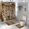 Cortina de chuveiro de leopardo com pele de animal, conjunto de tapete de banho macio para banheiro, capa engraçada, assento de vaso sanitário, à prova d'água, cortina de banheiro l290w