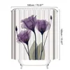 4PCS Flannel Surface Bathroom Mats Shower Curtain Non-Slip Rug Lid Toilet Cover Bath Mat Set Purple Flowers Print Decor Home T2007207H