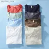 Men's T-Shirts 100% Cotton Retro Raw Edge Color T-shirt for Men -LightweightBreathableSlim-fit Solid Color V-neck Casual Color Tee -Basic Top Q240130