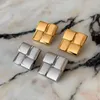 Pendientes de aro con forma de rejilla cuadrada geométrica para mujer, accesorios de joyería de fiesta de acero inoxidable chapado en oro de 18k