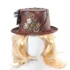 Steampunk Retro Hats Carnival Cosplay Bowler Gear Chain Feather Decor Party Caps Halloween Brown Round Top Hats For Men Women T200252T