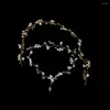 Hårklipp 50 cm tillbehör Handgjorda ornament Floral Crown Head Piece Bröllop smycken huvudbonad Crystal Pearl Bride Hairband