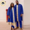 Etniska kläder afrikanska par matematik kläder bazin riche jacquard män lång topp och byxa set kaftan dashiki kvinnor lös maxi klänningar