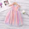 Girl Dresses FOCUSNORM 1-6Y Summer Kids Girls Princess Dress Sleeveless Strapless Colorful Lace Mesh Patchwork Tutu Sundress