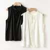 Women's Blouses Women Silk Blend White Or Black Shirt Spring Summer Elegant Sleeveless Female Lace-Up Collar Blouse