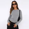Women's T Shirts Vintage Bustier Top Women T-shirt 2024 Spring Casual Solid Long Sleeve Round Neck Tshirt Woman Sexig Slim Fit Basic