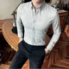 Camisas casuais masculinas de alta qualidade camisa listrada mens slim negócios britânicos formal sem rugas desgaste rua preto