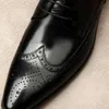 Hommes Oxford en cuir véritable noir pointe pointue Brogue à lacets robe de mariage bureau affaires hommes chaussures formelles