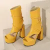 Сандалии очень большого размера 48, 49, 50, желто-белые женские летние ботинки на высоком каблуке на блоке, туфли-гладиаторы на платформе с открытым носком, туфли-гладиаторы с перекрестными ремешками