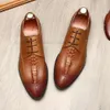 Echtes Leder Herren Oxford Krokodildruck Klassisches Kleid Schwarz Braun Schnürung Spitzschuh Formelle Brogue Derby Schuhe