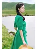 Ethnic Clothing Tibetan Female Improved Green Dress Summer Style Daily Guozhuang Dance