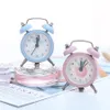 Mini Small Mute Bedside Clocks Retro Snooze Travel Round Metal Desk Alarm with Battery for Children Students Adult12731