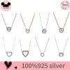 Halsband passar original 925 Sterling Silver Authentic Pan Necklace Love Heart Crystal for Women Rose Gold Fashion Jewelry Wedding Present