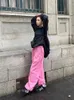 Spodnie damskie qweek koreańsko -mody szare szary tor kobiety y2k streetwear szeroką nogę różowe spodnie dresowe duże kpop kpop vintage joggers spodnie