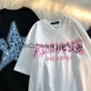 メンズTシャツアメリカンスタイルレトロファイブポイントスターレター印刷された男性と女性のためのゆるいTシャツ夏ファッショントレンドストリートウェアカップルトップH240408