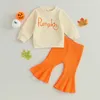 Clothing Sets CitgeeAutumn Halloween Toddler Girls Pants Long Sleeve Letter Print Sweatshirt Solid Color Flared Fall