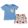 Kleidungssets Großhandel Sommer Kleinkind Kinder Zurück zur Schule Outfit Kinder Kurzarm Blau Taschenhemd Tops Bleistift Shorts Baby Boy Set