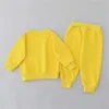 2PCS Childrens Set Spring and Autumn Simple Little Bear Head Round Neck Long Sleeve Pants 240118