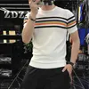 Erkek Tişörtler 2022 Yaz Erkekler Gerilmiş Tee Gömlek Patchwork Renk Stript Tişört Homme Kısa Kollu O yaka gündelik T-Shirt Streetwears 240130