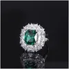 Cluster Rings 2024 Luxurious Retro S925 Sterling Sier Emerald Sapphire Ruby Gemstone High Carbon Diamond Ring Women Jewelry 10 12mm DHWQX