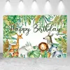 Party Decoration Jungle Animal Bakgrund Wild One Birthday Kids Woodland Safari Baby Shower Green Forest Backdrop