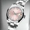 Klassieke 28mm Roze dameshorloges Automatisch Mechanisch Roestvrij Stalen Band Mode Dameshorloge Romeins Cijfer Klok Gift242g