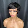 Yeni Stil Malezya Perulu Hint Brezilya Şarap Grisi 100% Ham Virgin Remy İnsan Saç Doğal Siyah Pixie Kıvırcık Düzenli Kısa Bang Wig