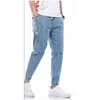 Jeans para hombres Moda para hombre Baggy Cordón Cintura Streetwear Elástico Puño Kpop Ropa Casual Pierna ancha Harajuku Ropa masculina