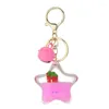 Keychains Cute Milk Tea Cup Camera Acrylic Keyring Floating Liquid Keychain Creative Red Strawberry Key Chains Pendant Women Bag Keyfob