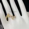 Gold Jewelry Designer Fende Rings Letter F Full Diamond Ring Womens French Luxury Temperament Anello aperto versatile