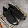 New Ankle Genuine Leather Slip on Black Gray Classic Chunky Italian Suede Men Dress Short Boots