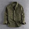 Retro męska koszulka ładunkowa płótno bawełniany khaki mundur wojskowy lekki lekka kazała praca safari w stylu safari koszule męskie ubranie 240118