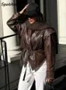 Sonbahar kış sahte deri ceket kadın moda vintage v boyunlu pu ceket zarif cadde gündelik bayanlar dışarısı 240124