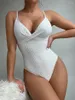 Kvinnors badkläder ett stycke baddräkt Kvinnor Halter V Neck Cross White Tummy Control 2024 Holiday Backless Beach Bathing Suit Monokini