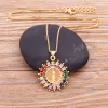 New Fashion Rainbow Zircon Virgin Mary 14k Yellow Gold Pendant Church Christian Prayer Jesus Religion Necklace For Women Jewelry Gift