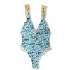 Costumi da bagno da donna 2024 Donne sexy con scollo a V Boho floreale Ditsy Knot Costume da bagno intero Sexi Costume da bagno increspato Beach Swim Monokini Young Lady