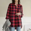 Blouses Femmes Noir Blanc Gris Plaid Imprimer Femmes Chemise Harajuku À Manches Longues Blouse À Col À Revers Oversize Lâche Streetwear Simple Boutonnage