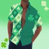 Mäns casual skjortor St. Patricks Day Irish Dwarf Clover Print Top Lapel Button Blauses Summer Hawaiian Shirt Daily Wear